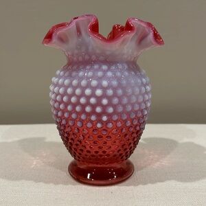 Vintage FENTON Cranberry Opalescent Hobnail Vase